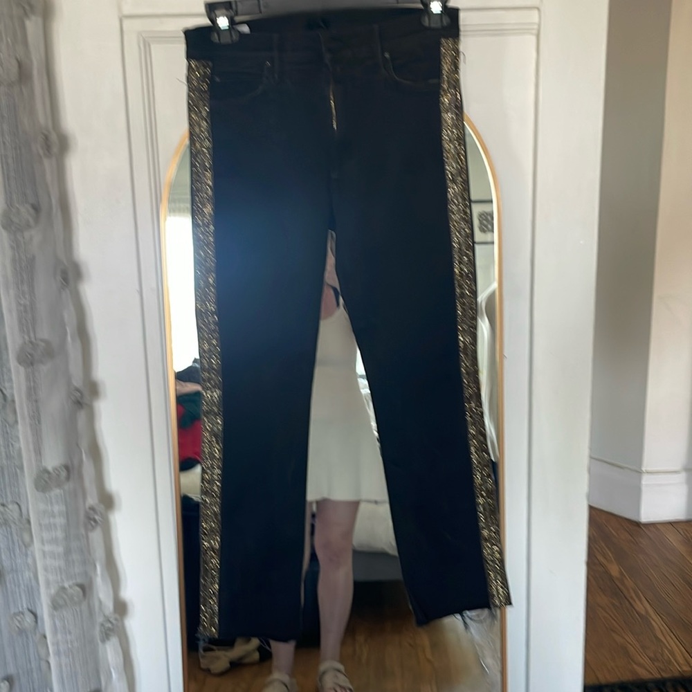Mother Denim Washed Black The Rascal Ankle Fray In Guilty Flash Sequin Stripe 31